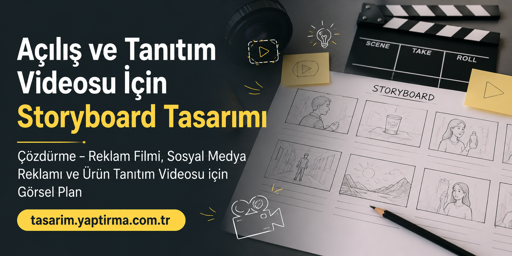 Read more about the article Açılış ve Tanıtım Videosu İçin Storyboard Tasarımı Çözdürme – Reklam Filmi, Sosyal Medya Reklamı ve Ürün Tanıtım Videosu için Görsel Plan