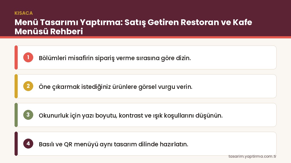 Menü tasarımı yaptırma – bölüm düzeni, ürün vurgusu ve QR menü
